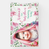 Blume & Schmetterlinge Rosa Babydusche Empfang Banner (Vertikal)