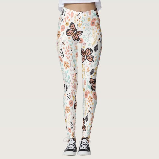 Blume Schmetterlinge und Bienen Leggings (Vorderseite)