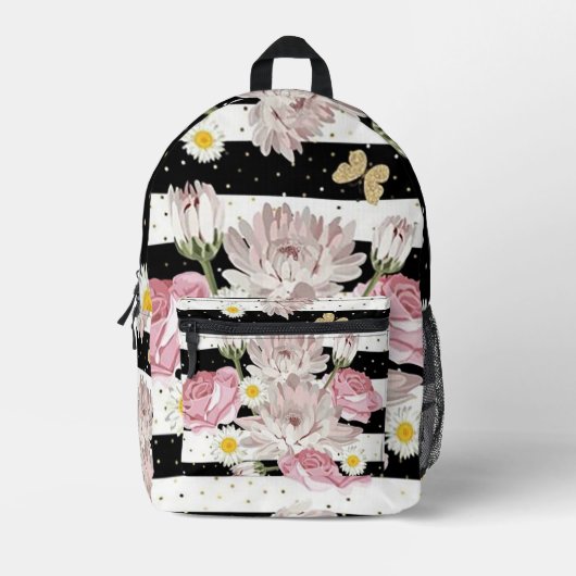 Blume, Schmetterlinge und Streifen Bedruckter Rucksack (Vorderseite)
