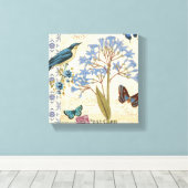 Blume, Schmetterlinge und Vogelkollage Leinwanddruck (Insitu (Holzboden))