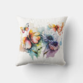 Blume Schmetterlinge Wasserfarbe Gelb Blau Lila Kissen (Rückseite)