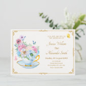 Blume Schmetterlingtee Hochzeit Einladung (Stehend Vorderseite)