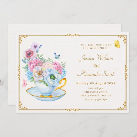 Blume Schmetterlingtee Hochzeit Einladung (Vorne/Hinten)