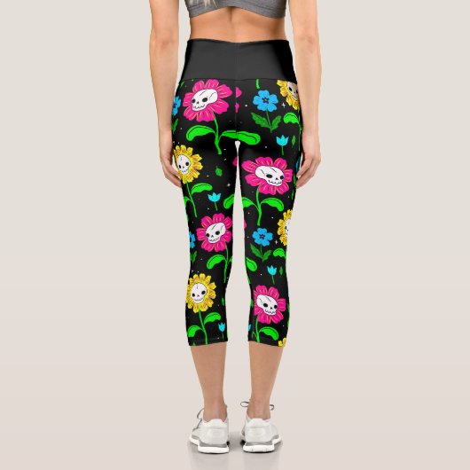 Blume Schwarz Capri Leggings (Rückseite)