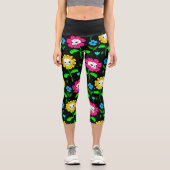 Blume Schwarz Capri Leggings (Vorderseite)