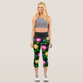 Blume Schwarz Capri Leggings (Vorderseite)