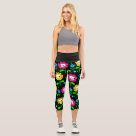 Blume Schwarz Capri Leggings