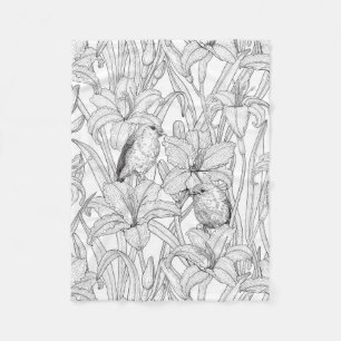 Blume, schwarz und weiß fleecedecke
