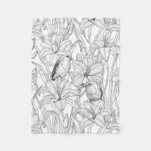 Blume, schwarz und weiß fleecedecke (Vorderseite)
