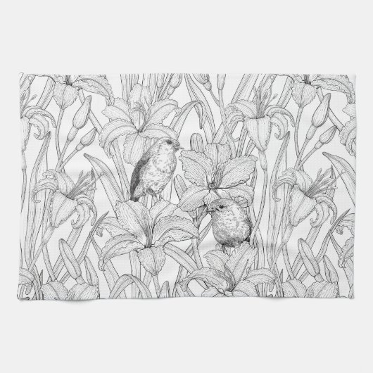 Blume, schwarz und weiß geschirrtuch (Horizontal)