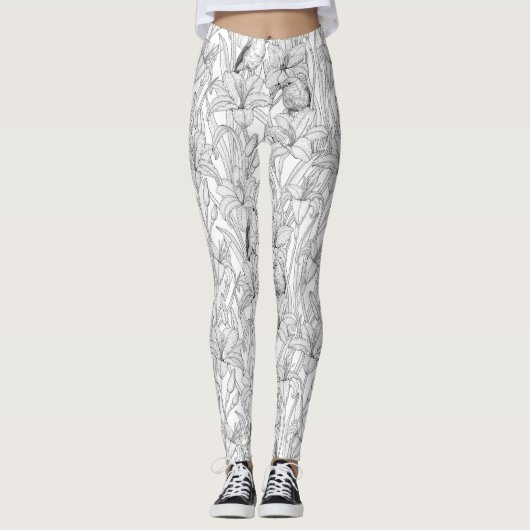 Blume, schwarz und weiß leggings (Vorderseite)