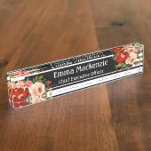 Blume Schwarz und Weiß Namensplakette (Seite)