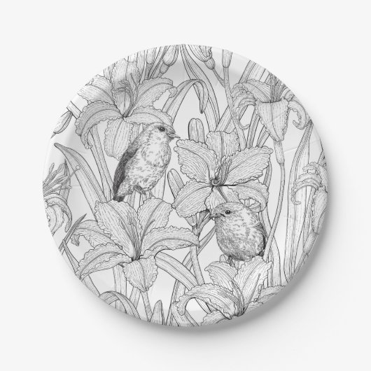 Blume, schwarz und weiß pappteller (Vorderseite)