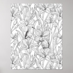 Blume, schwarz und weiß poster