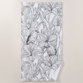 Blume, schwarz und weiß strandtuch (Vorderseite)