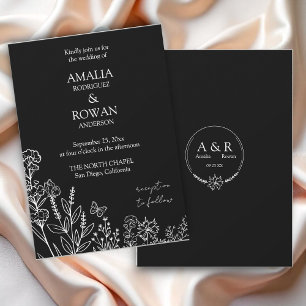 Blume Schwarz-Weiß-Hochzeit Einladung