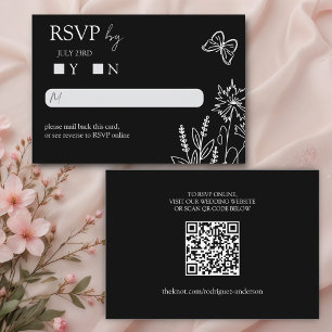 Blume Schwarz-Weiß-Hochzeit-RSVP Begleitkarte