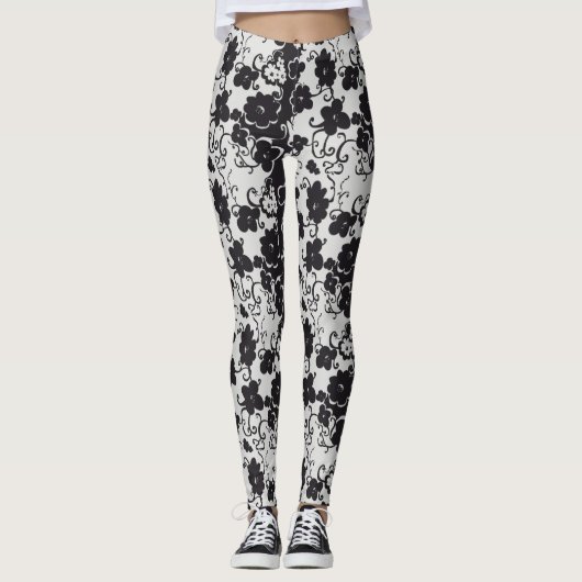 Blume schwarz-weiß leggings (Vorderseite)