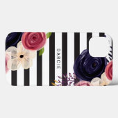 Blume Schwarz-weiß Streifen Personalisiert Case-Mate iPhone Hülle (Rückseite (Horizontal))