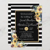 Blume Schwarz-Weiß Streifen Sonnenblumen Hochzeit Einladung (Vorne/Hinten)