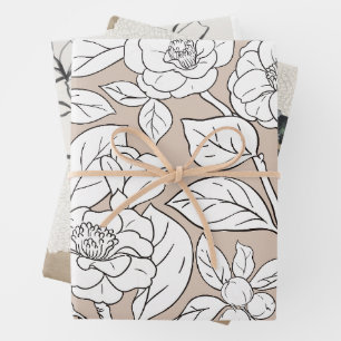 Blume Schwarz, Weiß und Tan Geschenkpapier Set