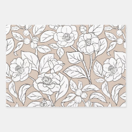 Blume Schwarz, Weiß und Tan Geschenkpapier Set