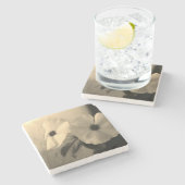 Blume Schwarz-weißes Foto Marmorstein Untersetzer (Seitenansicht)