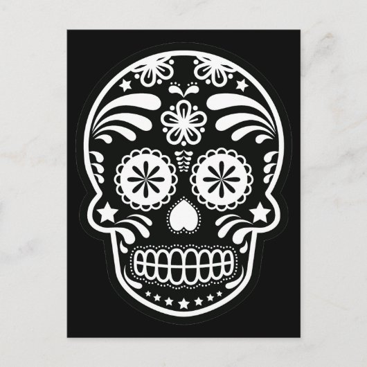 Blume Schwarzer und Weißer Zucker - Schädel Postka Postkarte (Vorderseite)