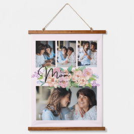 Blume Script-Liebe Mama 4 FotoCollage Wandteppich Mit Holzrahmen