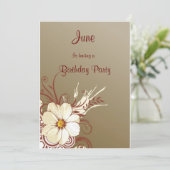 Blume Scroll Happy Birthday Einladung (Stehend Vorderseite)