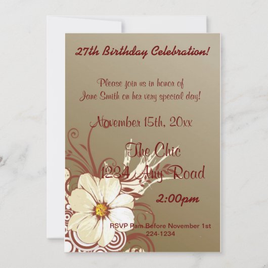 Blume Scroll Happy Birthday Einladung (Rückseite)