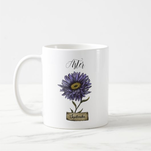 Blume SEPTEMBER Geburtstag Lila Aster Kaffeetasse (Links)