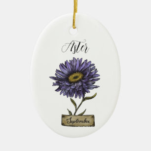 Blume SEPTEMBER Geburtstag Lila Aster Keramik Ornament