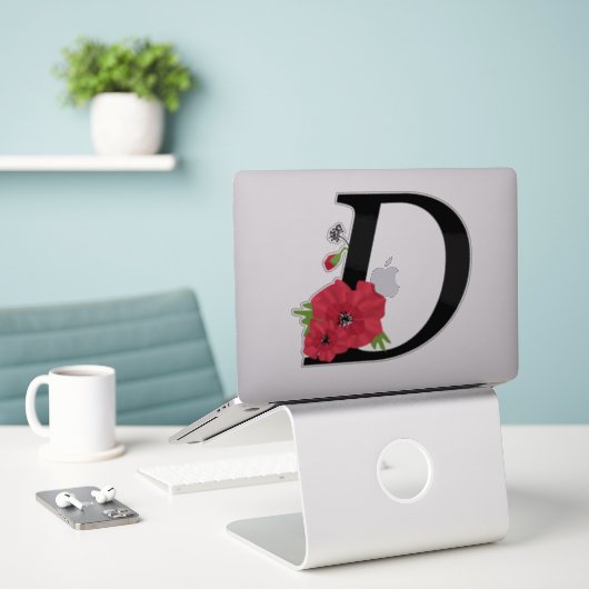 Blume Set, Monogramm D, Buchstabe D, Blume, Monogi Aufkleber (Laptop auf Schreibtisch)