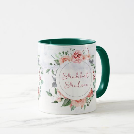 Blume Shabbat Shalom Kaffee Tasse (VorderseiteRechts)
