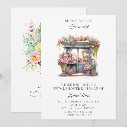Blume Shop Brautdusche Einladung (Vorne/Hinten)