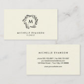 Blume Shop Monogramm Kranz Creme und Schwarz Visitenkarte (Vorne/Hinten)