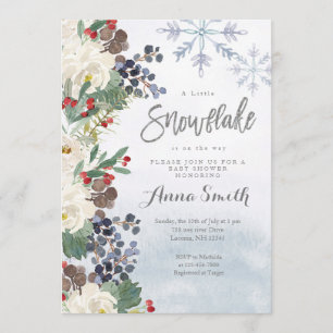 Blume Silber Winterschneeflocken Babydusche Einladung
