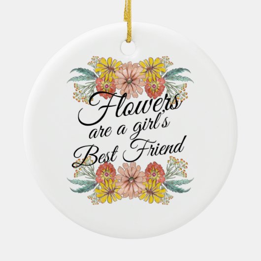 Blume sind ein Girl Best Friend - Zinnia Art Keramik Ornament (Hinten)