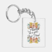Blume sind ein Girl Best Friend - Zinnia Art Schlüsselanhänger (Vorderseite links)