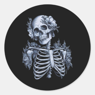 Blume Skeleton Blumenschädel Halloween Gothic Occu Runder Aufkleber