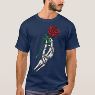 Blume, Skeletthand-Holding-Rote Rose T-Shirt