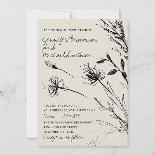 Blume Sketch Botanisches Retropapier Einladung (Vorderseite)