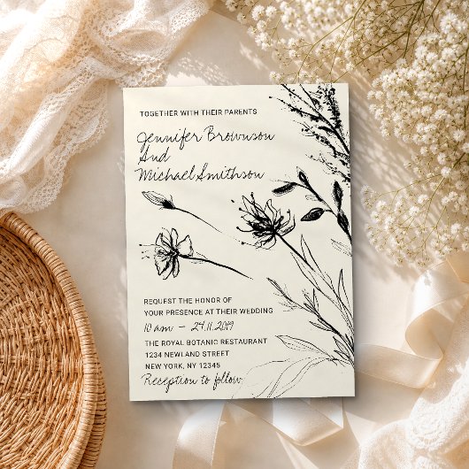Blume Sketch Botanisches Retropapier Einladung