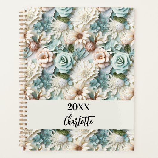 Blume-Skript für verstaubte grüne Creme 2026 Planer (Vorderseite)