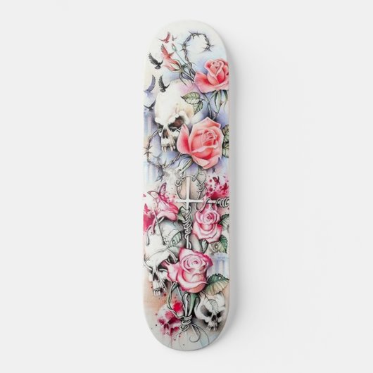 Blume Skull Bird Cross Butterfly Deck Skateboard (Vorderseite)