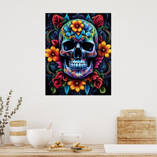 Blume Skull Poster (Küche)