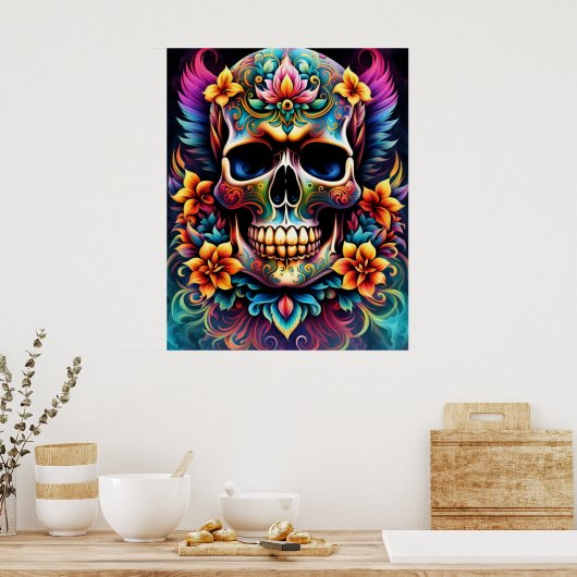 Blume Skull Poster (Küche)