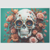 Blume Skull Türkis Tissue Paper Mousseline Seidenpapier (Vorderseite)