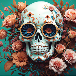 Blume Skull Türkis Tissue Paper Mousseline Seidenpapier